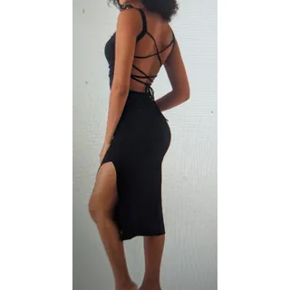 Photo of Womans Ruched Lace Up Bodycon Midi Casual Dress Sz Large