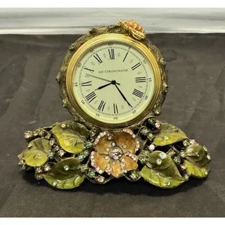 Photo of Jay Strongwater Mayfair Table Clock Flowers Bee Enamel & Swarovski Crystals