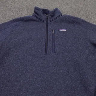 Photo of Patagonia Better Sweater Mens Large Blue Fleece 1/4 Zip Pullover Quizlet Logo