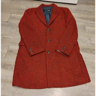 Photo of Express Women’s Red Herringbone Long Coat Jacket 3 Button Tailored Career SZ XL