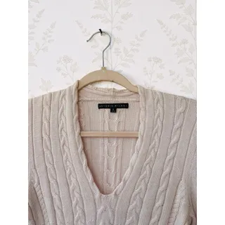Photo of Antonio Melani Cable Knit Sweater Womens Small Cream V Neck Flared Hem