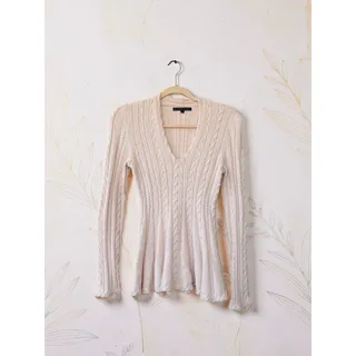 Photo of Antonio Melani Cable Knit Sweater Womens Small Cream V Neck Flared Hem