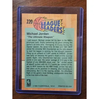 Photo of Michael Jordan 1991-1992 Fleer #220 League Leaders - Chicago Bulls - NBA