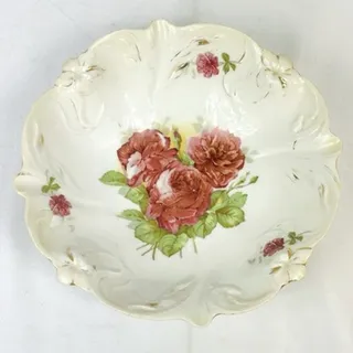 Photo of PS Germany Hand Painted Serving Bowl Antique Roses Floral Gold Highlights 10.5"
