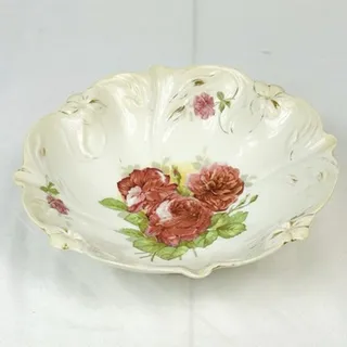 Photo of PS Germany Hand Painted Serving Bowl Antique Roses Floral Gold Highlights 10.5"