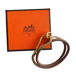Photo of Hermès Jumbo Leather Hook Double Wrap Bangle Bracelet Choker