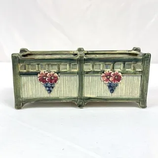 Photo of Vtg Antique 1920s Weller Klyro Ware Pottery Floral Ceramic Basket Planter 8"