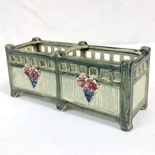 Photo of Vtg Antique 1920s Weller Klyro Ware Pottery Floral Ceramic Basket Planter 8"