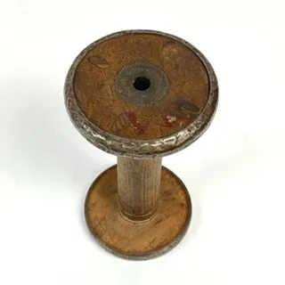 Photo of Large 9.5” X 5 Wood & Metal Textile Mill Spool Bobbin Primitive Antique Vintage