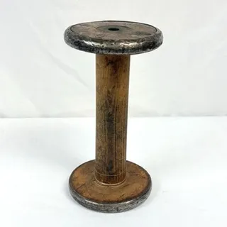 Photo of Large 9.5” X 5 Wood & Metal Textile Mill Spool Bobbin Primitive Antique Vintage