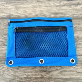 Photo of Blue Fabric Zipper Pencil Case with Holes and Metal Grommets for Binder 