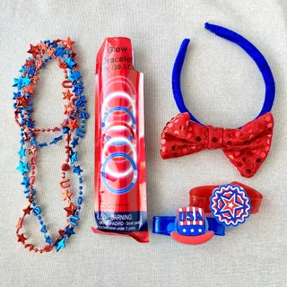 Photo of July 4 Patriotic USA Party Favors - Glow Sticks, Headband, Necklaces, Bracelets