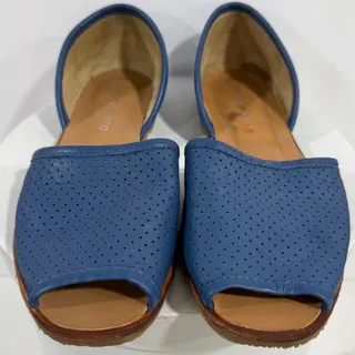 Photo of Franco Sarto Vada Blue Leather Laser Cut Peep Toe Flats Shoes Made Brazil 7M