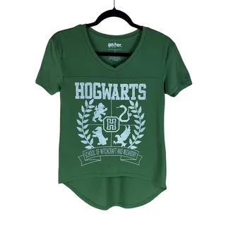 Photo of Harry Potter Hogwarts T-Shirt Women’s Small Green V-Neck Graphic Tee 2015