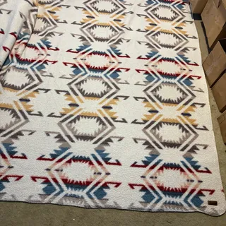Photo of Pendleton Aztec Sherpa Fleece Queen Blanket Cream White Sands 90x95 Southwestern