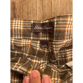 Photo of Eddie Bauer Brown & Orange Plaid Cargo Shorts Size 36