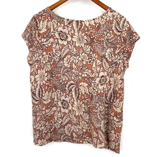 Photo of Rachel Zoe Womens M 100% Linen Floral Top Rust Botanical Short Sleeve Blouse