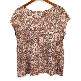 Photo of Rachel Zoe Womens M 100% Linen Floral Top Rust Botanical Short Sleeve Blouse