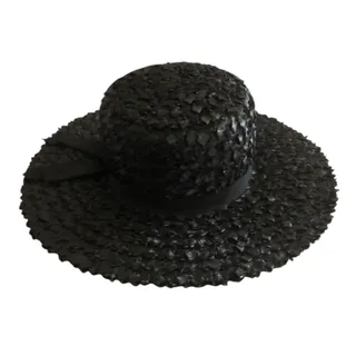 Photo of Vintage Black Straw Wide Brim Hat Ribbon Trim Boho Chic Sun Hat With Box