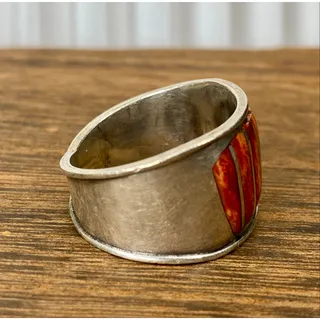 Photo of Red Agate Inlaid Sterling Silver Ring 