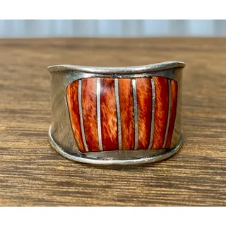 Photo of Red Agate Inlaid Sterling Silver Ring 