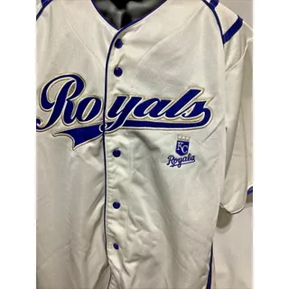 Photo of Vintage Kansas City Royals Baseball Jersey Button Front White Blue MLB Mens XL