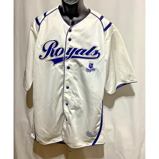 Photo of Vintage Kansas City Royals Baseball Jersey Button Front White Blue MLB Mens XL