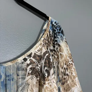 Photo of Roz & Ali Blue & Tan Fairy Top Metallic Flowy Peasant - 3X - Women's Plus Size