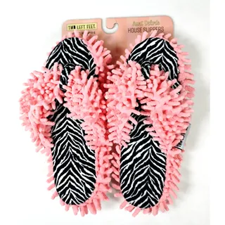 Photo of NWT Two Left Feet Aunt Deloris Microfiber Mop Slippers Zebra Pink S/M 4-6