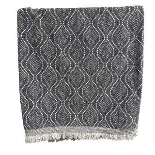 Photo of Trident Boho Luxury Bath Towel Gray Ivory Reversible Geometric Fringe Soft 55x30