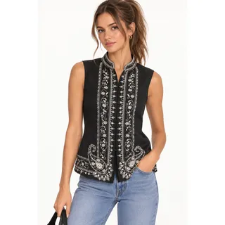 Photo of Josephine Chaus Black Embroidered Festival Vest Vintage 80s 90s EUC Size 4
