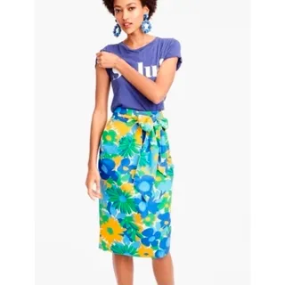 Photo of J. Crew Puckered Morning Floral Multi-Color Tie-Waist Midi Skirt Size 14