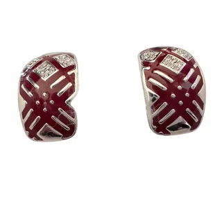 Photo of Burberry Silver and Maroon Nova Check Clip On Earrings