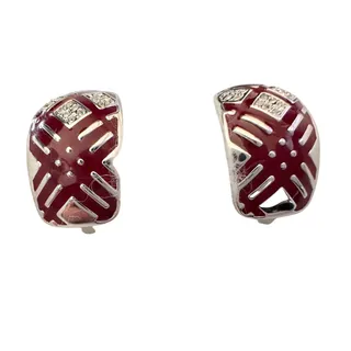 Photo of Burberry Silver and Maroon Nova Check Clip On Earrings