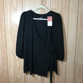 Photo of NWT Isabel Maternity Ingrid Isabel Black Wrap Top 3/4 Puff Sleeve Nursing M