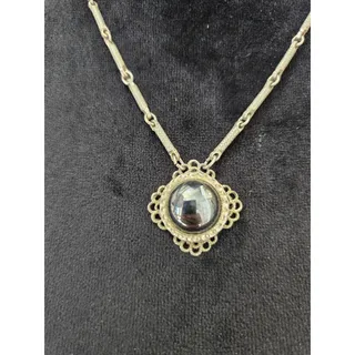 Photo of Hobe Antique Silver Tone Round Pendant Necklace Vintage Style