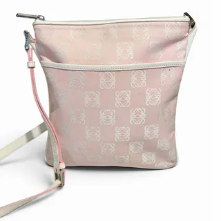 Photo of Loewe Anagram Jacquard Pink Canvas Crossbody Bag with White Leather Trim