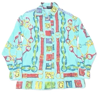 Photo of Gucci Horsebit Chain Spellout Print Cotton Shirt Lilac Shoulder Trim Size 38