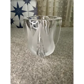 Photo of Lalique France Double Signed Dated 10.23.93 Frosted Crystal Tulip Leaf Bowl