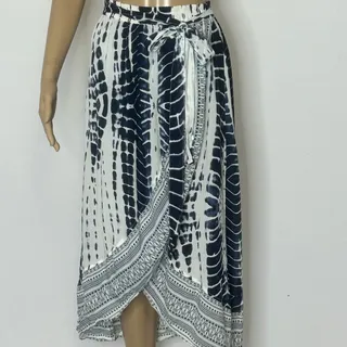 Photo of Spiaggia Dolce Skirt Small Navy White Tie Dye Wrap Style Midi Boho Rayon