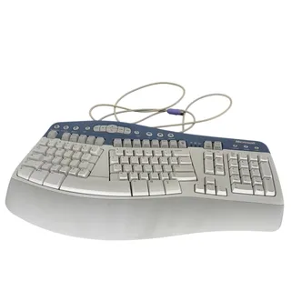 Photo of Vtg Microsoft Natural Multimedia Keyboard Ergonomic Wired Gray PS2 Keyboard Microsoft Multimedia Keyboard Natural Ergonomic Computer Keyboard