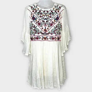 Photo of UMGEE Cottagecore Boho Embroidered Bell Sleeve Mini Dress Cream Size Small