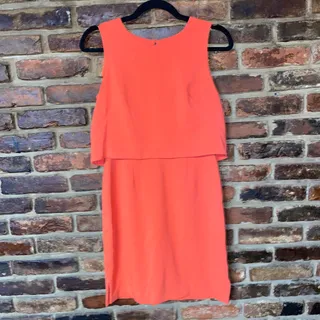 Photo of Eliza J Coral Orange Crepe Popover Tiered Shift Mini Dress Women's Size 4P