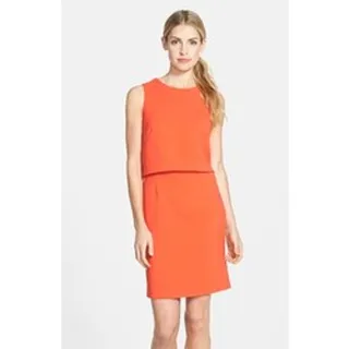 Photo of Eliza J Coral Orange Crepe Popover Tiered Shift Mini Dress Women's Size 4P