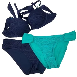 Photo of Aerie Push-Up Bikini Top 32A + 2 Hipster Bottoms S/P Set – Navy/Aqua