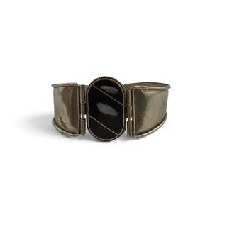 Photo of Vintage MCM Black Stone Possibly Onyx Silver Tone Hinged Bracelet 7 Inch