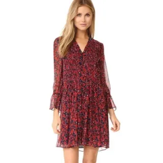 Photo of Diane von Furstenberg Kourtni Silk Pintuck Print Long Sleeve Shift Mini Dress 8