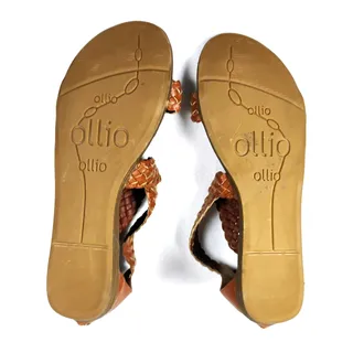 Photo of Ollio Cognac Woven Gladiator Flat Sandals Womens 8 Braided Back Zip Boho