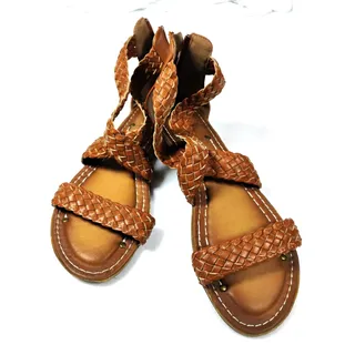 Photo of Ollio Cognac Woven Gladiator Flat Sandals Womens 8 Braided Back Zip Boho