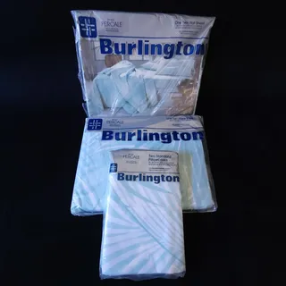 Photo of Vintage Burlington No-Iron Percale Floral Twin Sheet 4 Pcs Set Tropical Green